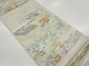 屋敷に松・菊・楓模様織出し袋帯